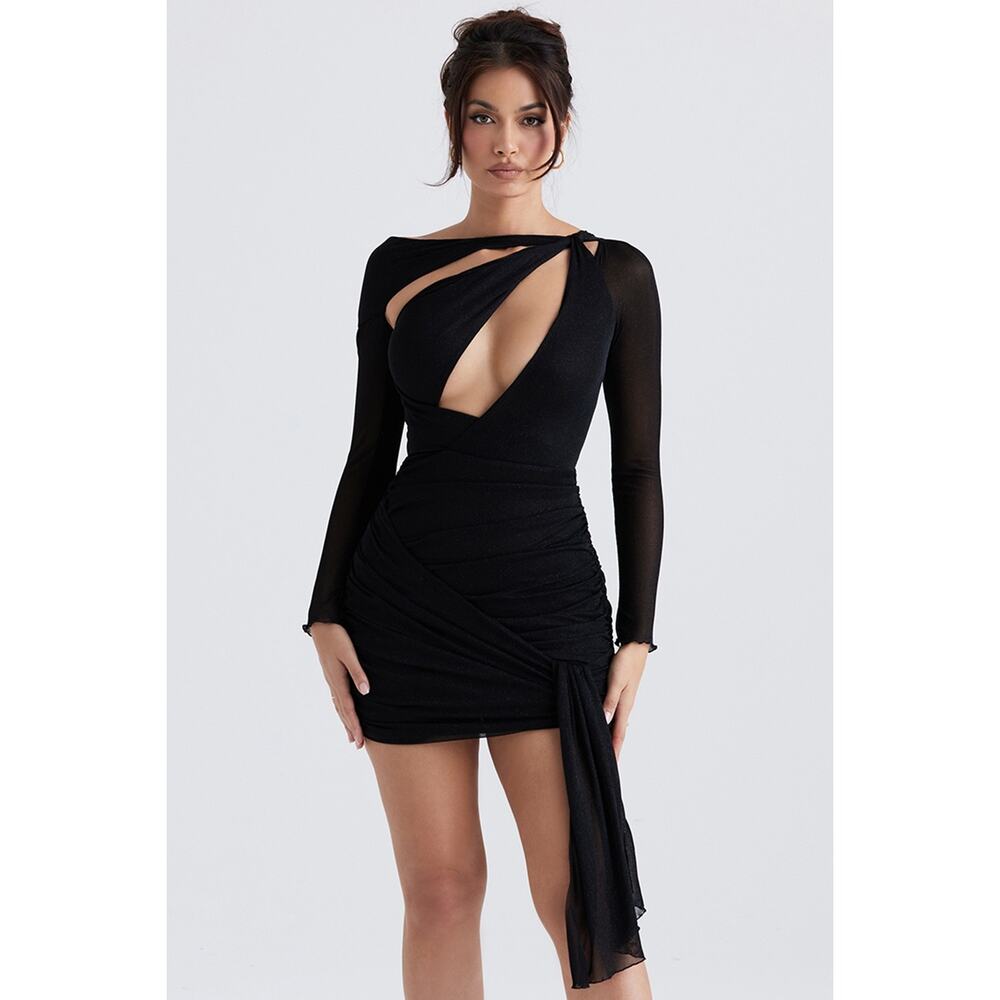 House of CB Black Glitter Cut Out Mini Dress NWT